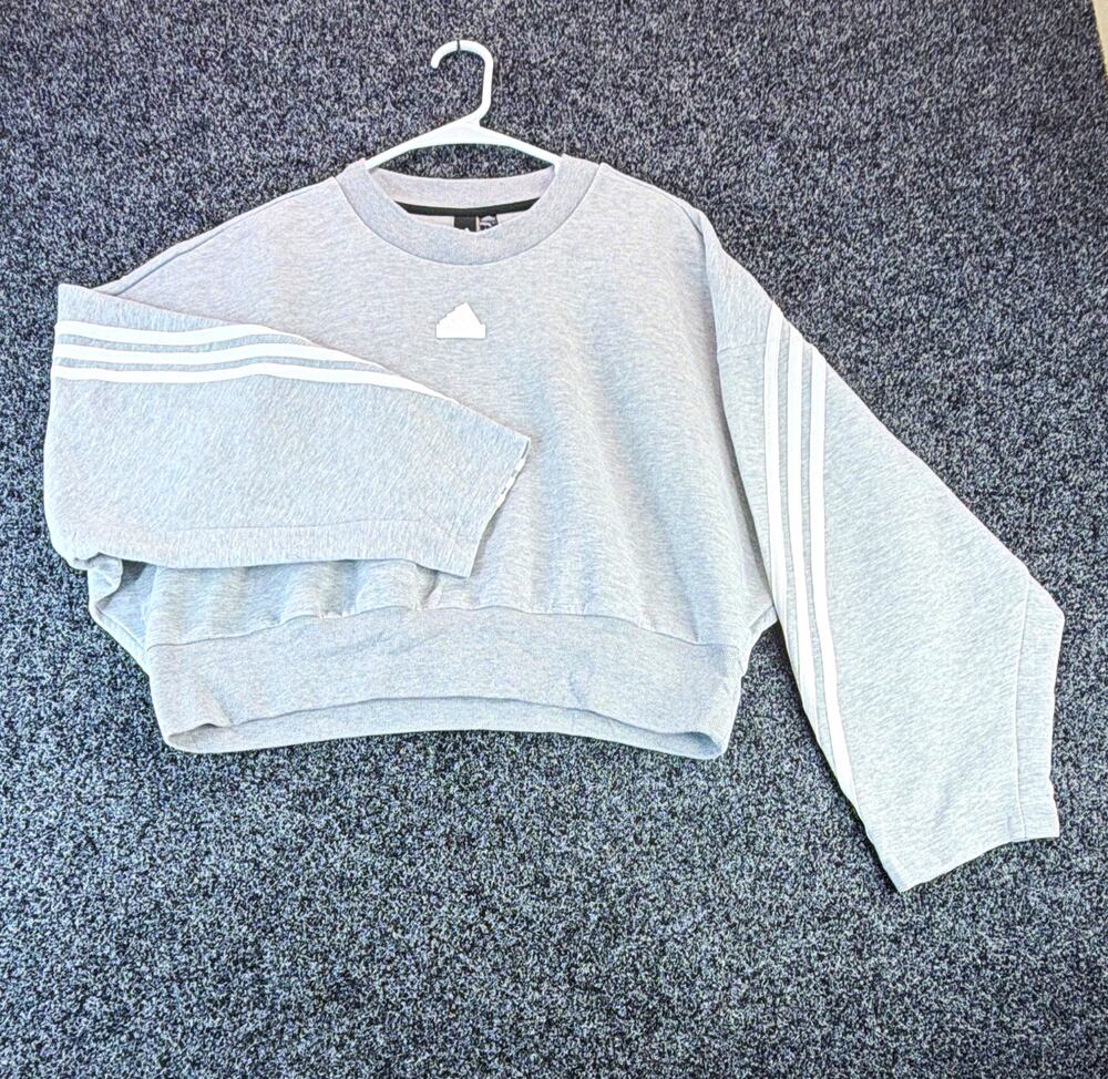 adidas Men’s Gray Crew Neck Pullover Fleece Sweatshirt Logo Size L